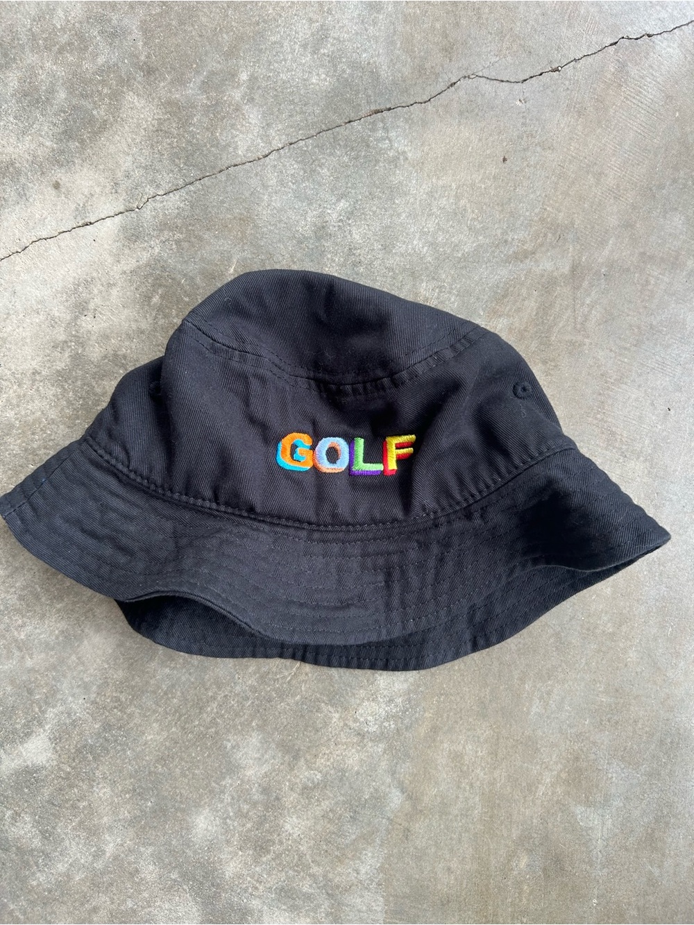 Golf Wang Black Bucket Hat with Rainbow 'GOLF' Embroidery